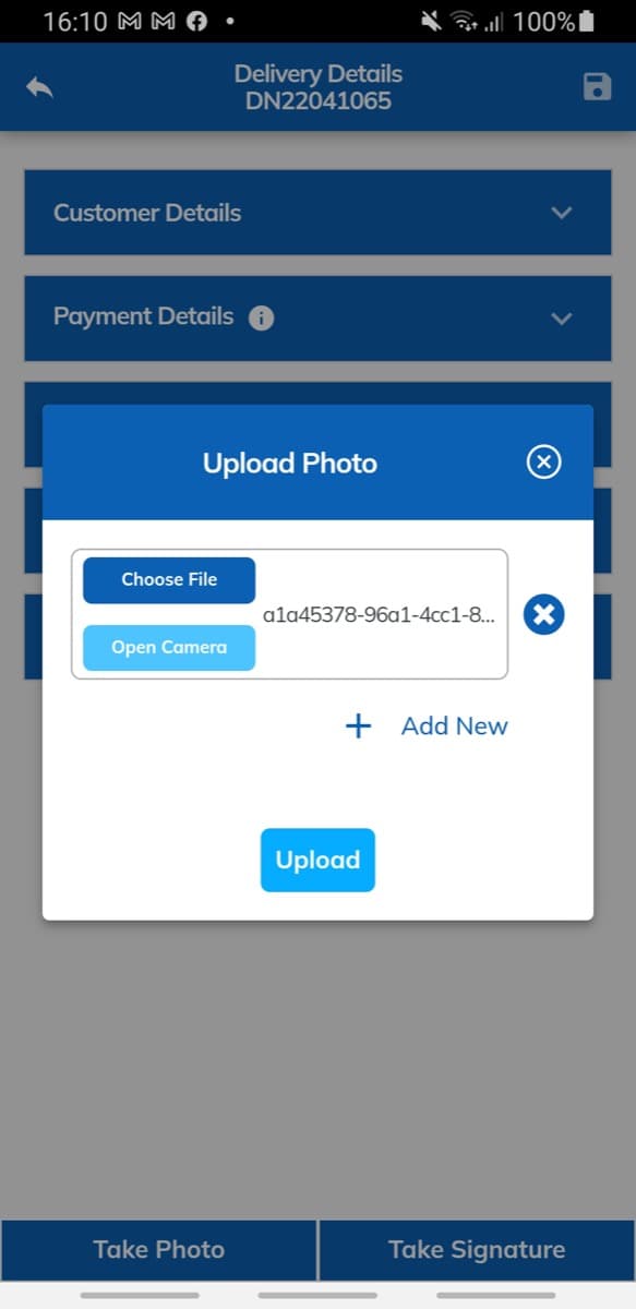 Delivery details screen in the Activate ERP mobile app