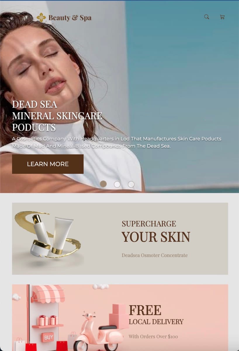 Beauty and spa landing page hero banner on mobile