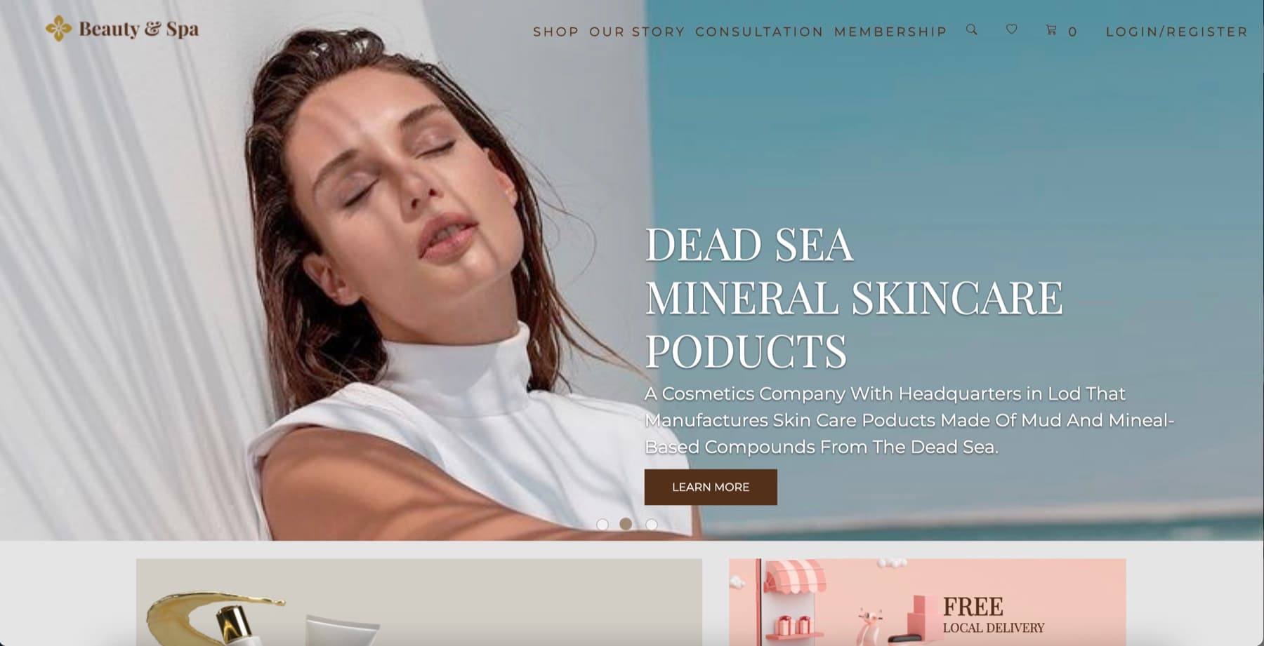 Beauty and spa landing page hero on desktop