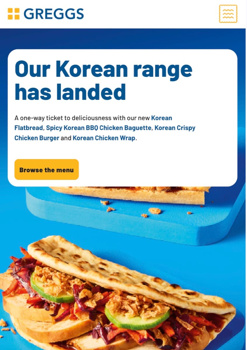 Greggs website homepage banner