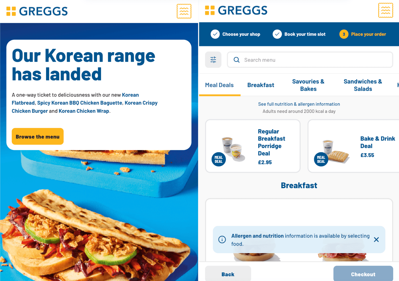 Greggs Website screenshot