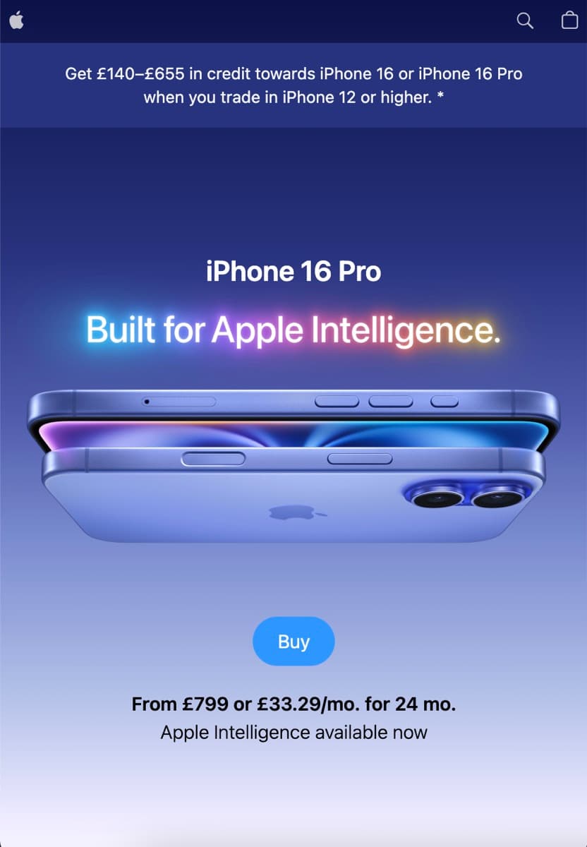 Hero section of the iPhone product page clone