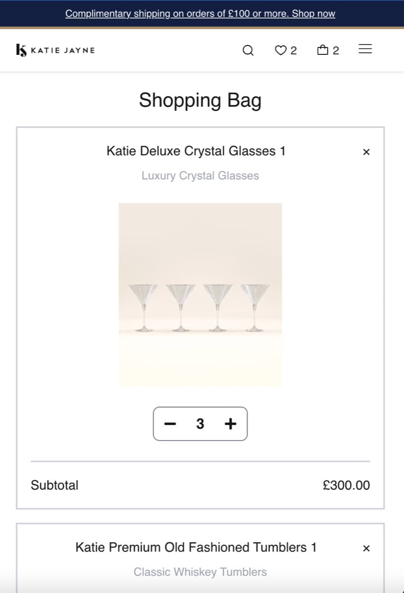 Shopping basket listing selected items and totals