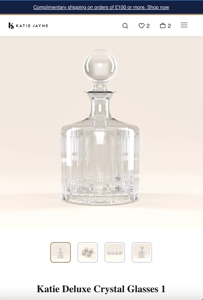 Product detail page for a piece of glassware