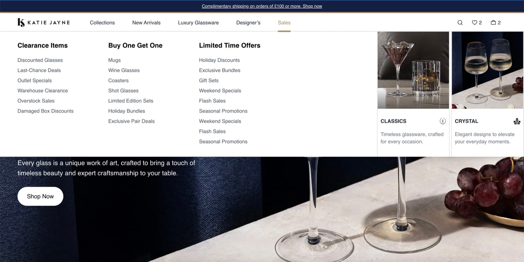 Katie Jayne desktop navigation and menu