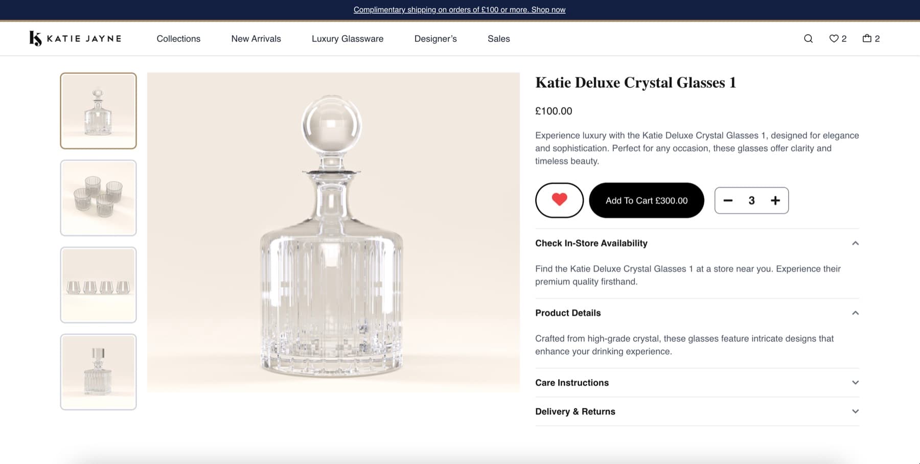 Product detail page on desktop